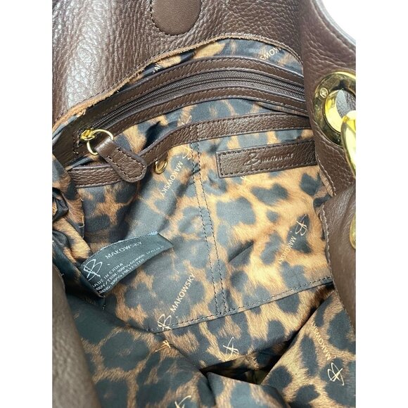 B Makowsky Dark Brown Leather Hobo Shoulder Studded Handbag Purse Logo Keychain - Picture 5 of 9